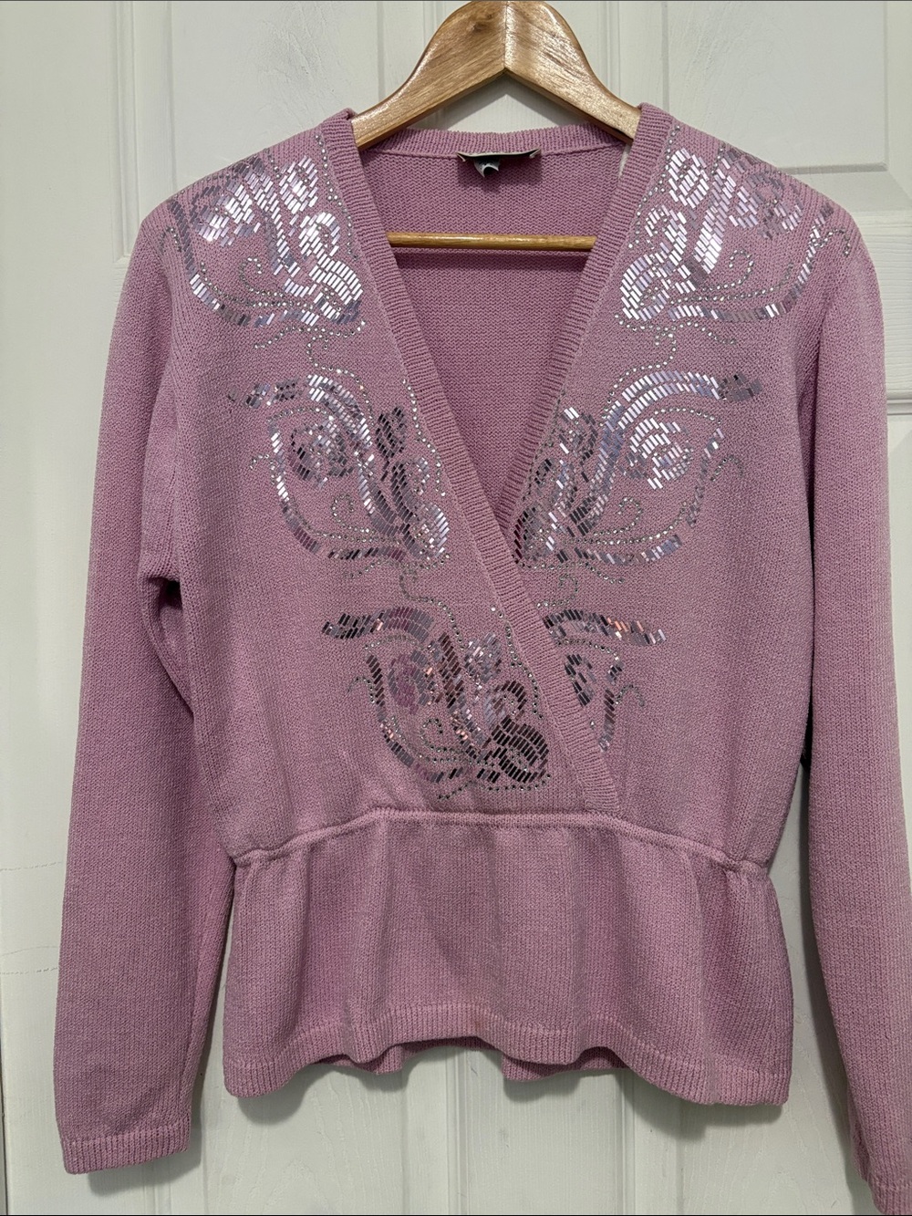 Vintage St. John Pink Embellished Peplum Sweater